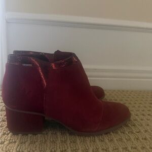 Toms Burgundy Suede Ankle Booties with Shimmer Trim